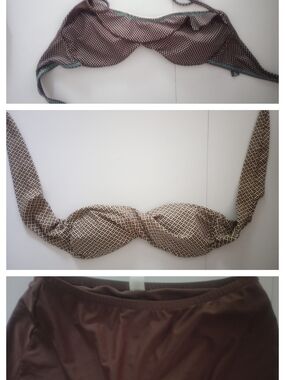 2 Brown Print Bikini Tops and Solid Brown Bottom